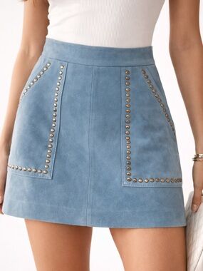 Ramy Brook NWT Blue Moon Studded Goat Suede Mini Skirt Size 2